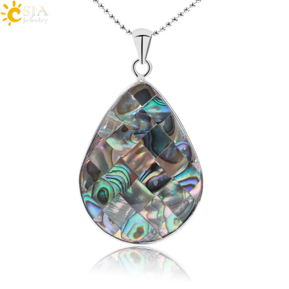 CSJA Natural Oyster Paua Sea Abalone Shell Necklaces Pendants Zealand Multicolor Water Tear Drop Bead Men Women Jewelry F029