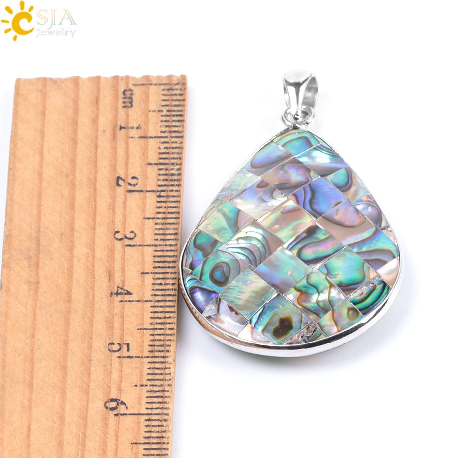 CSJA Natural Oyster Paua Sea Abalone Shell Necklaces Pendants Zealand Multicolor Water Tear Drop Bead Men Women Jewelry F029