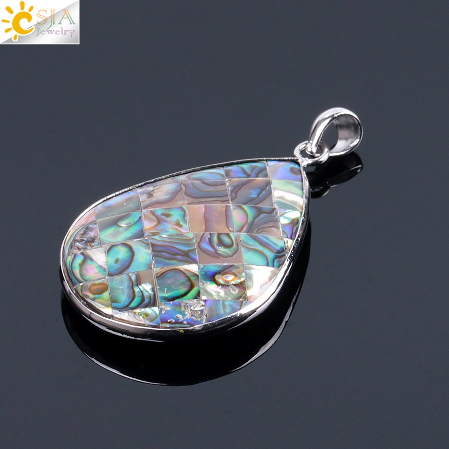CSJA Natural Oyster Paua Sea Abalone Shell Necklaces Pendants Zealand Multicolor Water Tear Drop Bead Men Women Jewelry F029