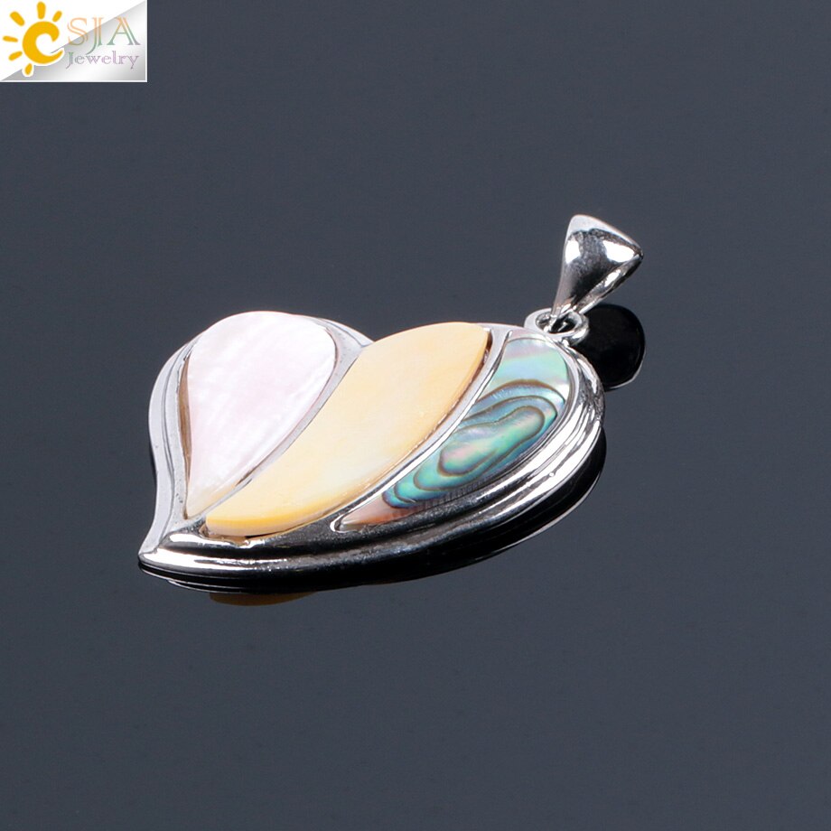 CSJA Natural Pink Abalone Shell Sweet Love Heart Necklaces Pendants 3 Layers Colorful Shell for Couples Lover Special Gifts F043