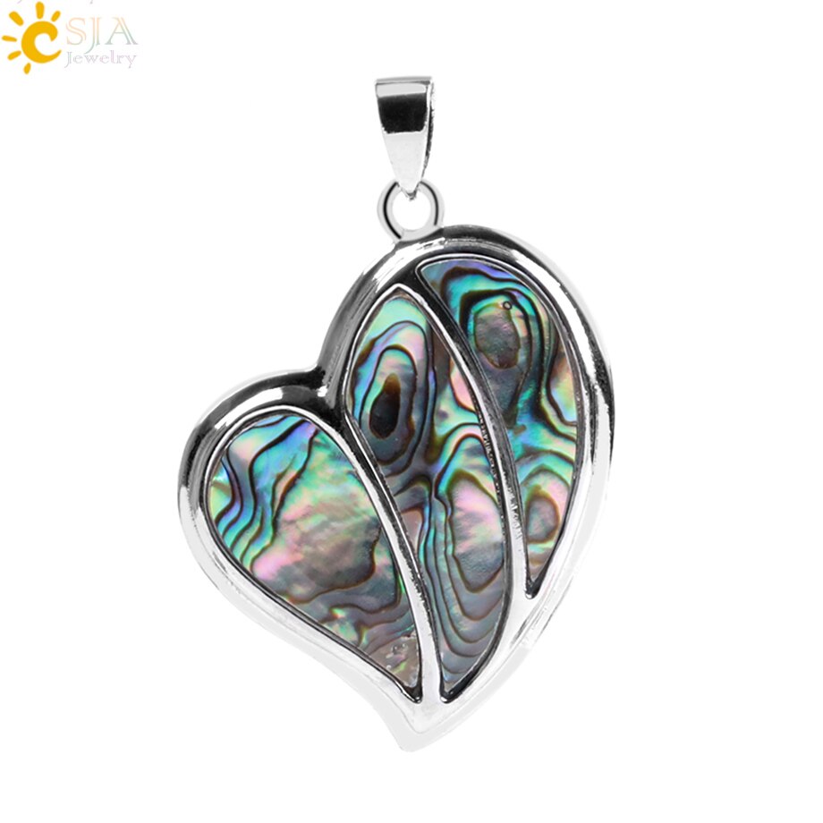 CSJA Natural Pink Abalone Shell Sweet Love Heart Necklaces Pendants 3 Layers Colorful Shell for Couples Lover Special Gifts F043