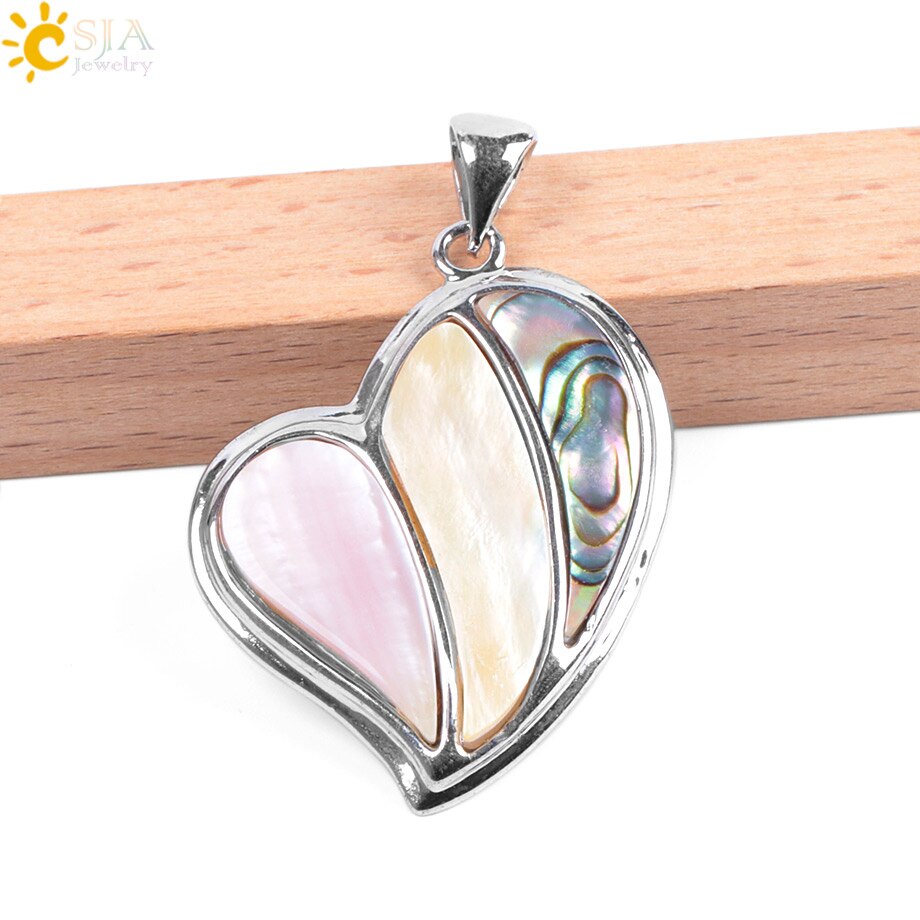 CSJA Natural Pink Abalone Shell Sweet Love Heart Necklaces Pendants 3 Layers Colorful Shell for Couples Lover Special Gifts F043