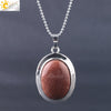 CSJA Oval Natural Gem Stone Pendant Necklaces Reiki Cabochon Crystal Beads Small Pendants for Women Girl Cute Charm Jewelry F564