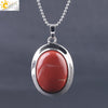 CSJA Oval Natural Gem Stone Pendant Necklaces Reiki Cabochon Crystal Beads Small Pendants for Women Girl Cute Charm Jewelry F564