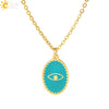 CSJA Oval Stainless Steel Necklace for Women Gold Color Enamel Evil Eye Pendant Thin Chain Chaine Collier Acier Inoxidable S770