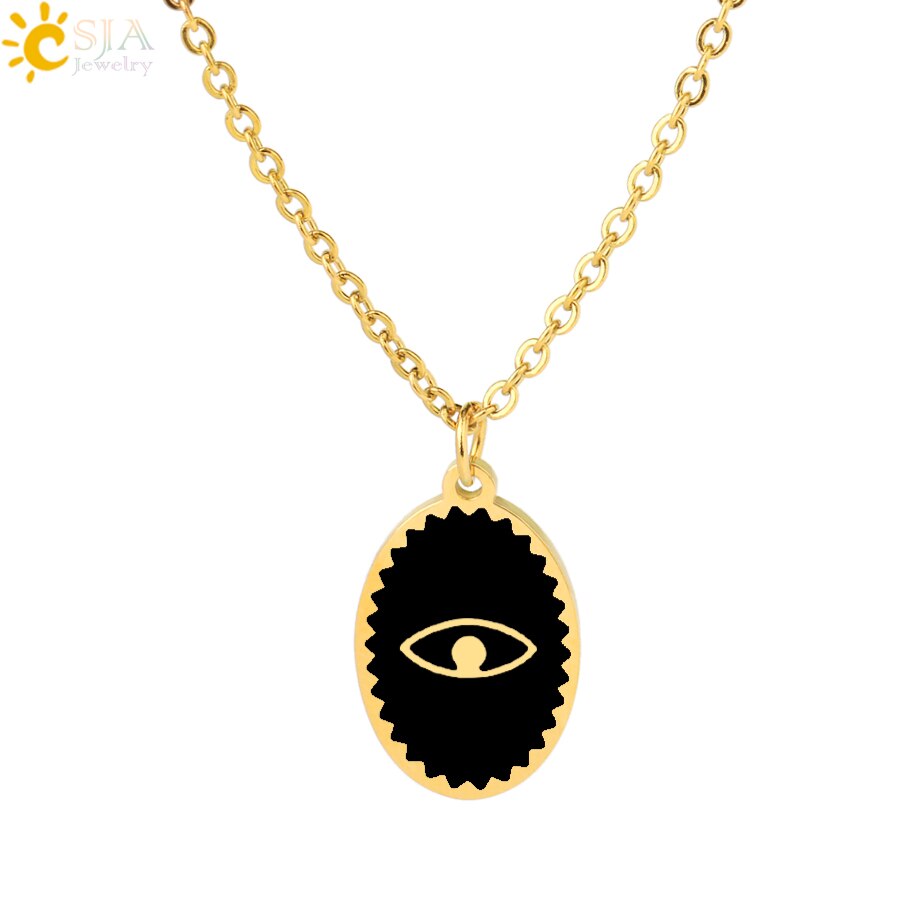 CSJA Oval Stainless Steel Necklace for Women Gold Color Enamel Evil Eye Pendant Thin Chain Chaine Collier Acier Inoxidable S770
