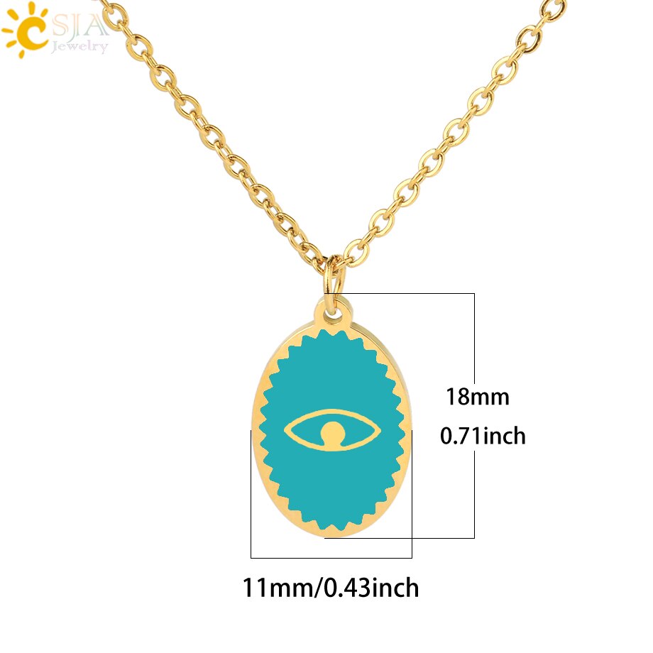 CSJA Oval Stainless Steel Necklace for Women Gold Color Enamel Evil Eye Pendant Thin Chain Chaine Collier Acier Inoxidable S770