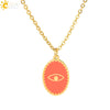 CSJA Oval Stainless Steel Necklace for Women Gold Color Enamel Evil Eye Pendant Thin Chain Chaine Collier Acier Inoxidable S770