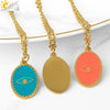 CSJA Oval Stainless Steel Necklace for Women Gold Color Enamel Evil Eye Pendant Thin Chain Chaine Collier Acier Inoxidable S770