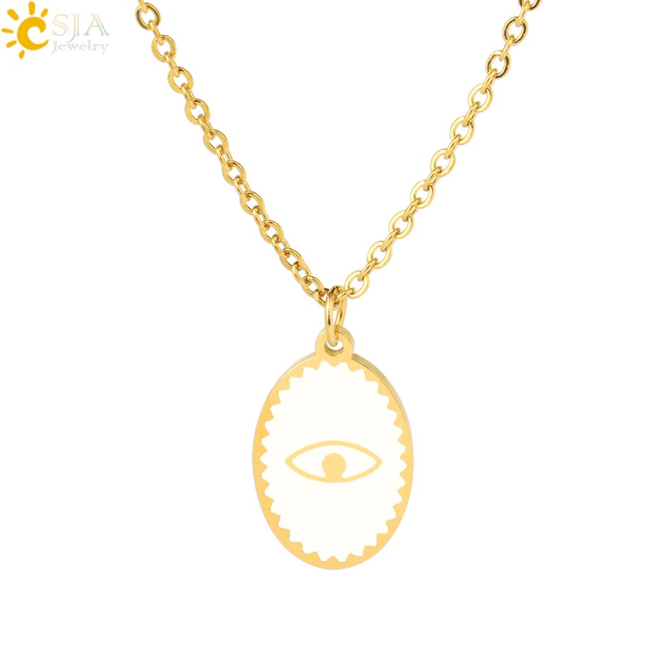 CSJA Oval Stainless Steel Necklace for Women Gold Color Enamel Evil Eye Pendant Thin Chain Chaine Collier Acier Inoxidable S770