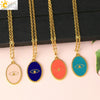 CSJA Oval Stainless Steel Necklace for Women Gold Color Enamel Evil Eye Pendant Thin Chain Chaine Collier Acier Inoxidable S770