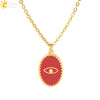 CSJA Oval Stainless Steel Necklace for Women Gold Color Enamel Evil Eye Pendant Thin Chain Chaine Collier Acier Inoxidable S770