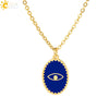 CSJA Oval Stainless Steel Necklace for Women Gold Color Enamel Evil Eye Pendant Thin Chain Chaine Collier Acier Inoxidable S770