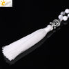 CSJA Tassel Necklace White Howlite Long Knotted Tribal Handmade Necklaces for Women Buddha Prayer 6mm Mala 108 Bead Jewelry F307
