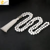 CSJA Tassel Necklace White Howlite Long Knotted Tribal Handmade Necklaces for Women Buddha Prayer 6mm Mala 108 Bead Jewelry F307