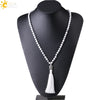 CSJA Tassel Necklace White Howlite Long Knotted Tribal Handmade Necklaces for Women Buddha Prayer 6mm Mala 108 Bead Jewelry F307