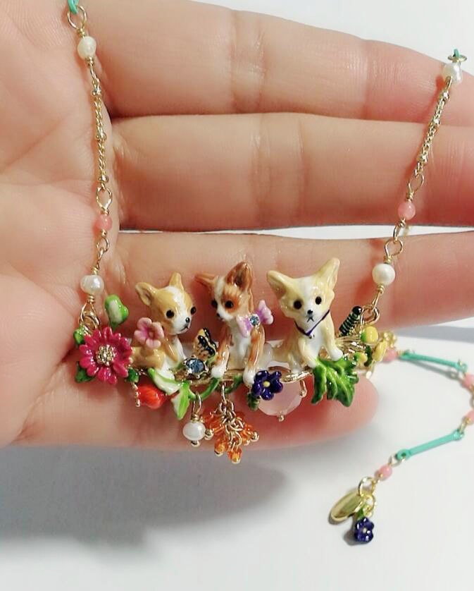 Luxury jewelry Enamel glazed Cute Chihuahua little dog tassel necklace