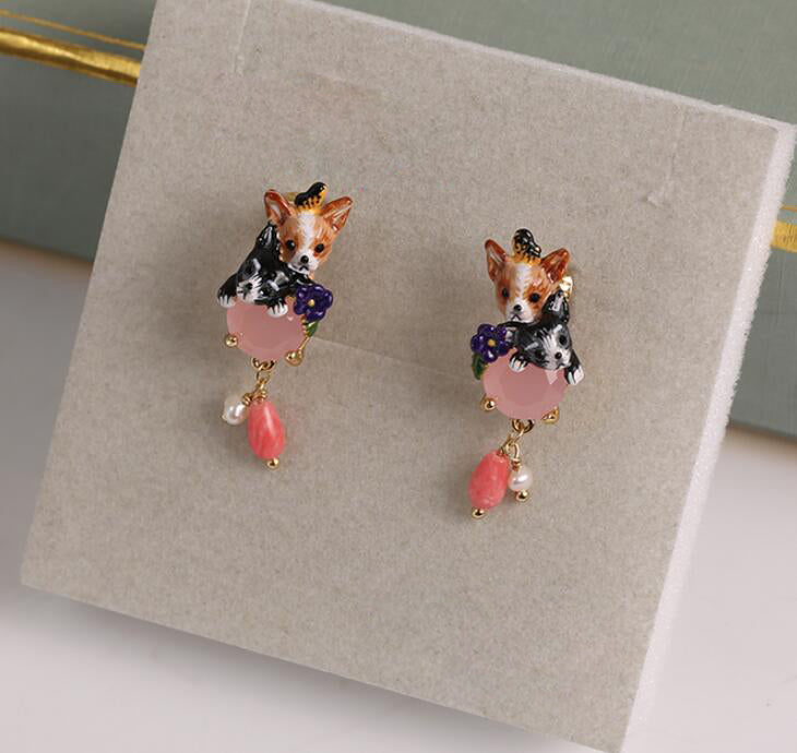 Luxury jewelry Enamel glazed Cute Chihuahua little dog tassel necklace