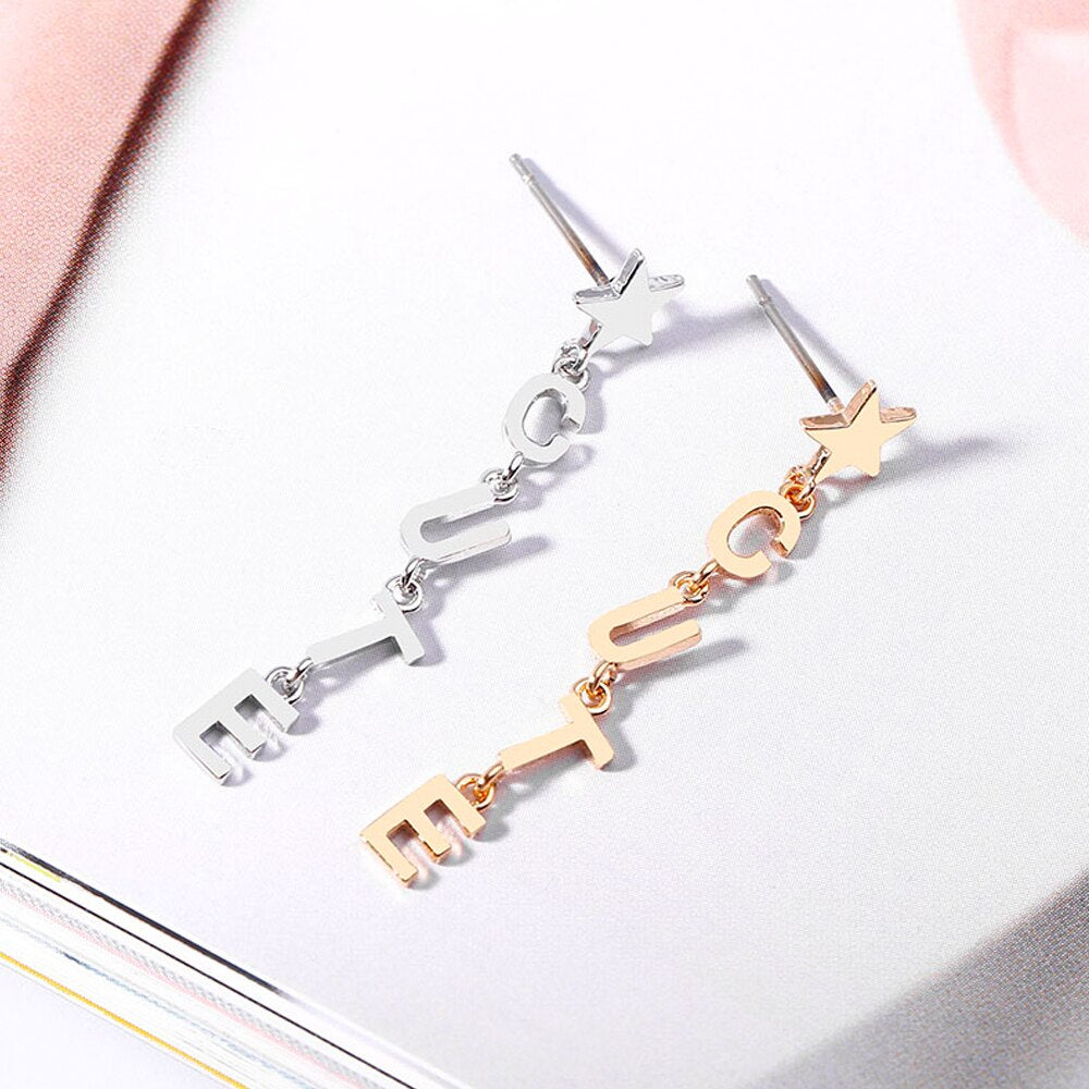 CUTE Letter Woman‘s Earrings Gold Silver Color Star Drop Hanging Earrings 2022 Trend Jewelry Accessories 11.11 Gifts