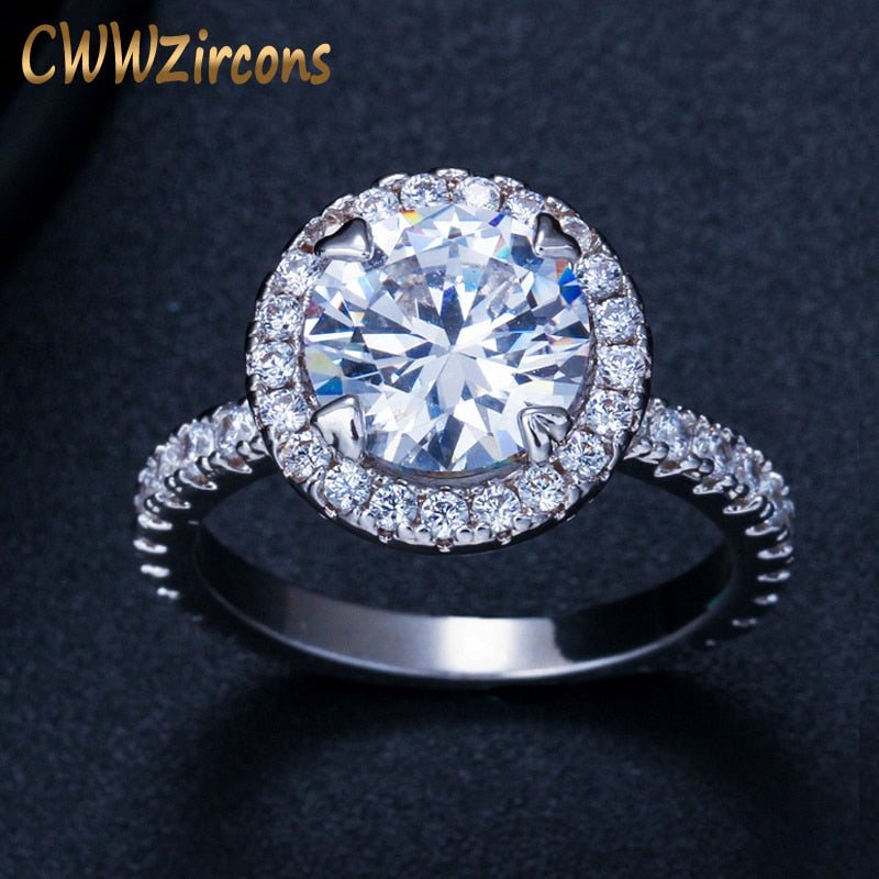 Gorgeous Big Engagement Rings Jewelry Silver Color Round Fashion Cubic Zirconia Sona Wedding Ring for Women R108