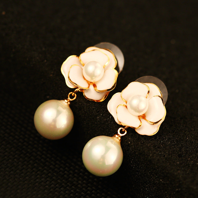 100% Quality Promise Camellia Pearl Earring Real Rose Gold Anti-Allergy Earring Female Party Fine Pearl Earring
