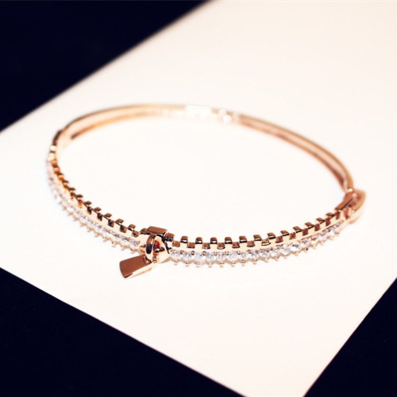 100% Real Rose Gold Bangle&Bracelets Full Crystal Zipper Design Bangle For Women Arm Cuff Bangles Fine Jewelry