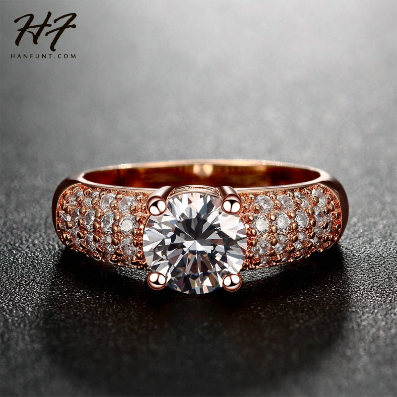 CZ Crystal Engagement Wedding Finger Rings Rose Gold Color Fashion Brand Rhinestone Jewelry For Women anel R105 R070