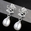 CZ Cute Horse Natural Pearl 925 Silver Dangling Earrings