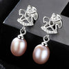 CZ Cute Horse Natural Pearl 925 Silver Dangling Earrings