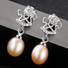 CZ Cute Horse Natural Pearl 925 Silver Dangling Earrings