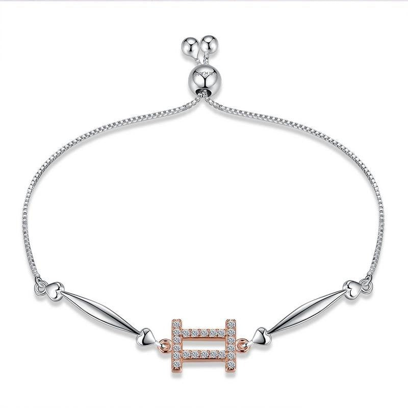 CZ Gemini Constellation Rose Gold Twisted Hearts 925 Bracelet