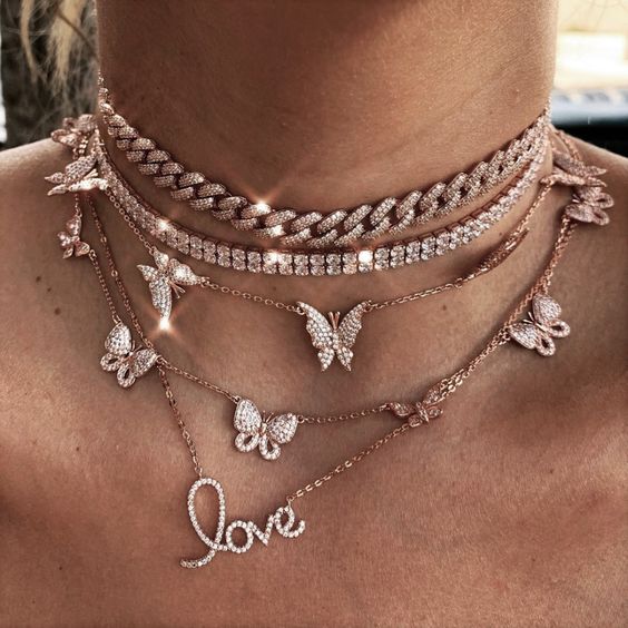 CZ Ice Out Butterfly Tennis Chain Choker Lot Women Shiny Crystal Butterfly Necklace Chain Bulk Rhinestone Choker Necklace Women