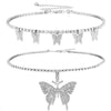 CZ Ice Out Butterfly Tennis Chain Choker Lot Women Shiny Crystal Butterfly Necklace Chain Bulk Rhinestone Choker Necklace Women