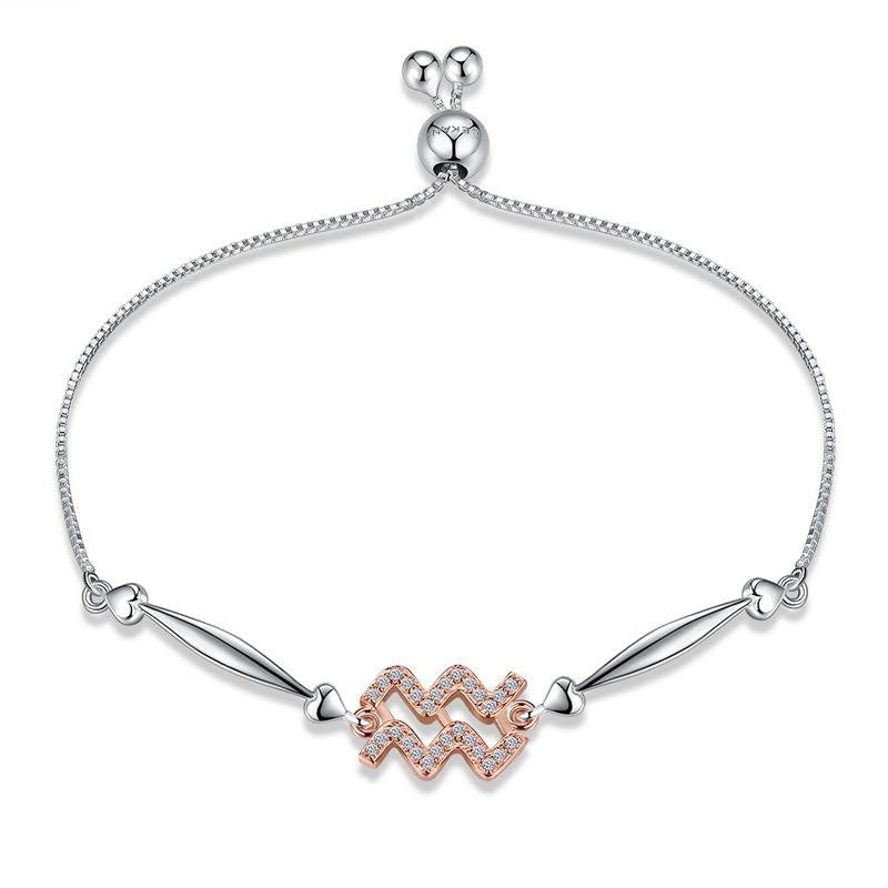 CZ Rose Gold Aquarius Constellation Wave Hearts 925 Bracelet