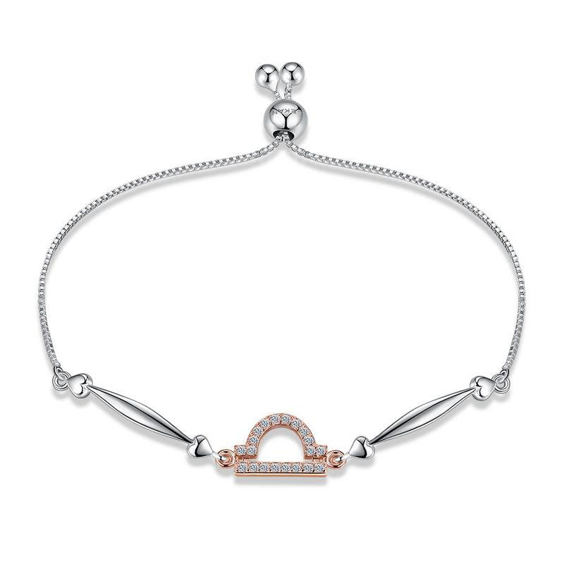 CZ Rose Gold Libra Constellation Twisted Hearts 925 Bracelet