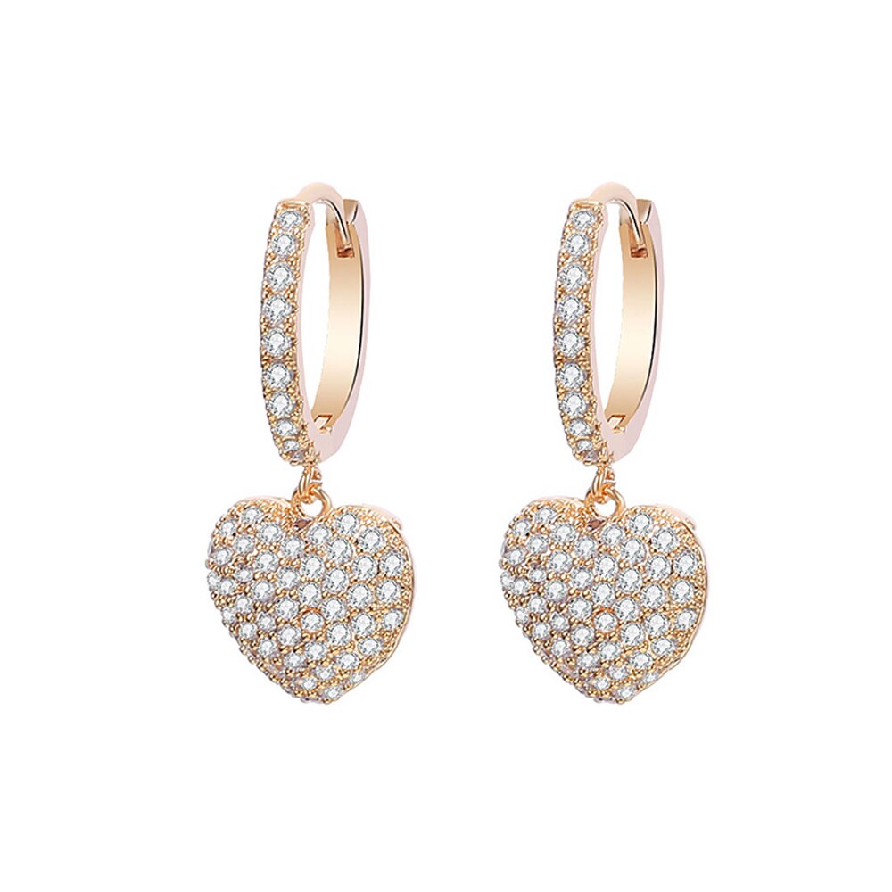 CZ Zircon Love Heart Dangle Earrings For Women Rose Gold Silvery Korean Earrings 2022 Trend Ear Jewelry Female Gifts 11.11 Hot