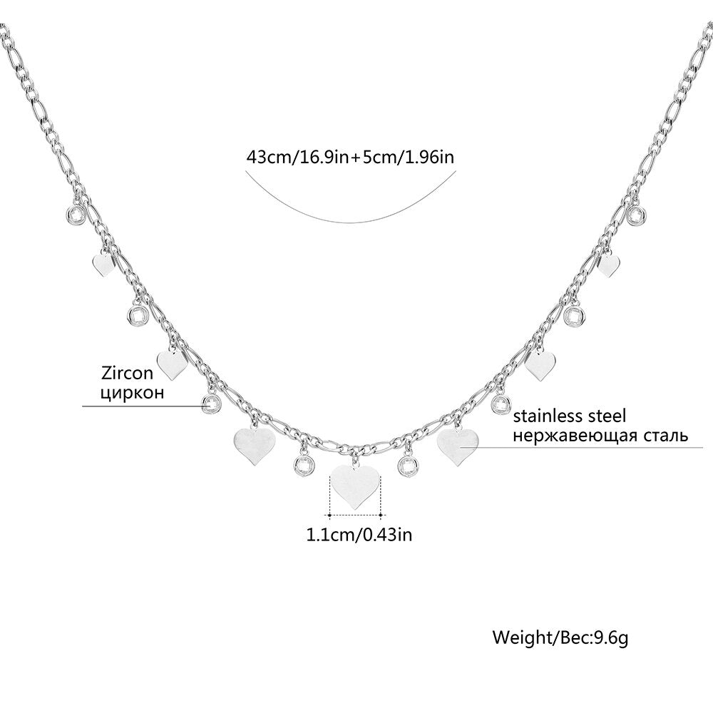 CZ Zircon Necklaces for Women 100% Stainless Steel Romantic Small Heart Tassel Rose Gold Color Pendant Necklace Jewelry