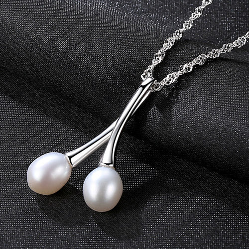 100% 925 Sterling Silver Jewelry for Women Pearl Double Necklace Elegant Lady Wedding Pendant Silver 925 Wave Necklace