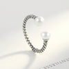 100% 925 Sterling Silver Twisted Rope Of Love, Silver Pearl Open Finger Rings for Women Engagement Jewelry