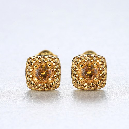 925 Sterling Silver Citrine Stud Earrings for Women Yellow Crystal 18K Gold Plated Women Earring Jewelry Orecchini SE0116