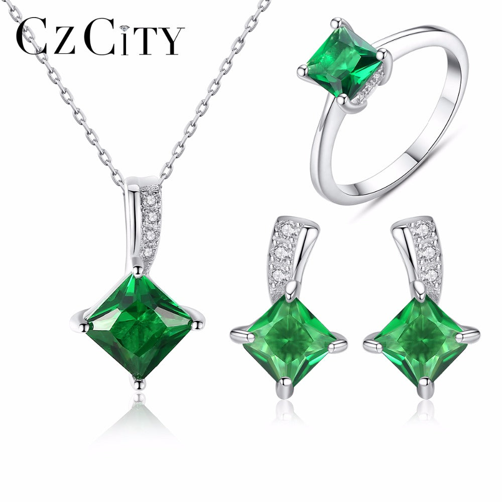 925 Sterling Silver Jewelry Set Sparkling Green CZ Crystal Jewelry Sets Wedding Engagement Jewelry Valentine's Day
