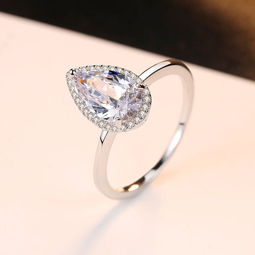 925 Sterling Silver Water Droplets White Yellow Shining CZ Ring for Women Wedding Engagement Jewelry Gift