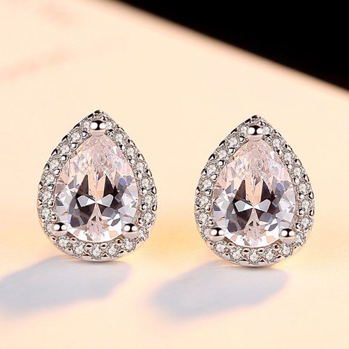 Brand Classic Water Drop Cubic Zirconia Main Stone with Tiny CZ Paved Silver Earrings Women Luxury Jewelry Wholesale
