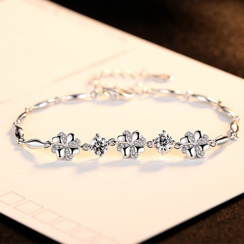 Brand Cubic Zirconia 925 Sterling Silver Bracelet for Women Genuine 925 Silver Charm Flower Chain Link Bracelet Jewellry
