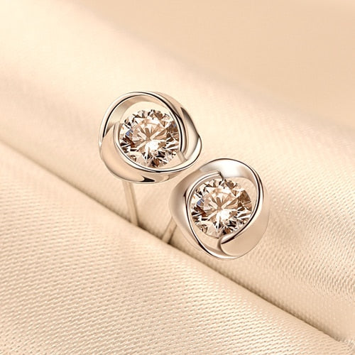 Brand Cute Stud Earrings for Women Simple Rose Flower CZ Stone Genuine 925 Sterling Silver Jewelry Earring Wholesale