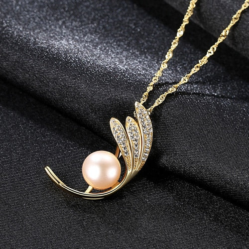 Brand New Natural Pearl Silver Pendant Necklace Feather Shape Jewelry for Women 925 Silver Jewelry Girls Gift