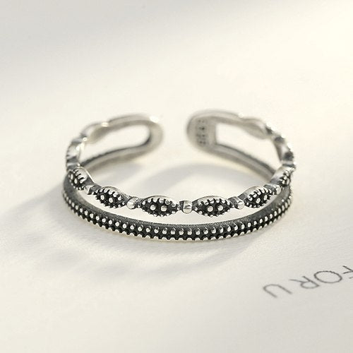 Brand Real 925 Sterling Silver Embossed Pattern Hollow Design Female Vintage Adjustable Rings Carving S925 Fine Jewelry