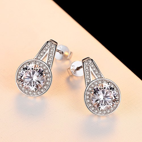 Brand S925 Pure Sterling Silver Shining Zircon Wedding Engagement CZ Stud Earrings for Women Girl Fine Jewelry Gift