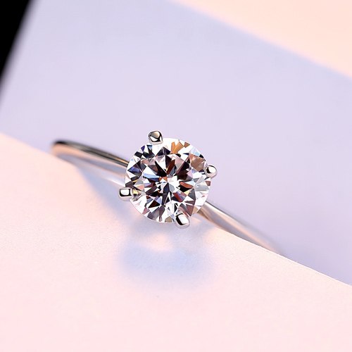 Classic Four Paws 6mm Clear Zircon Stone Real 925 Silver Ring for Wedding Bridal Fine Jewelry Engagment Finger Rings Gift