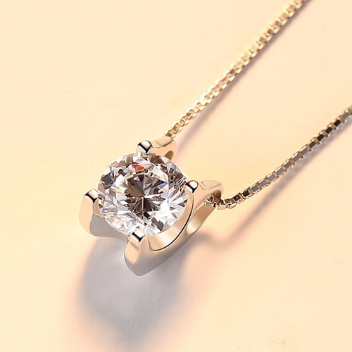 Classic Style 1 Carat Single Cubic Zirconia Genuine 925 Sterling Silver Pendant Exquisite Shinning CZ Pendant Necklace